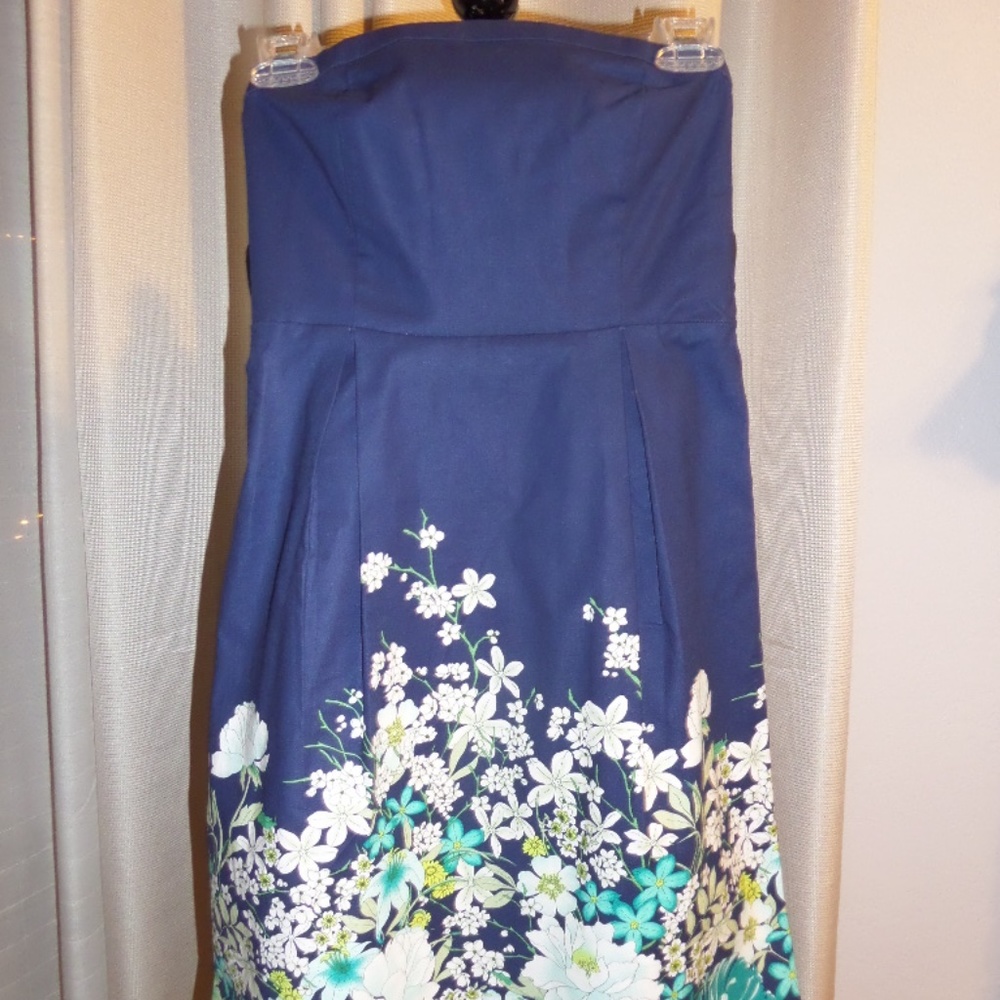 OLD NAVY Women's Sz 2 Floral Blue Strapless Dress